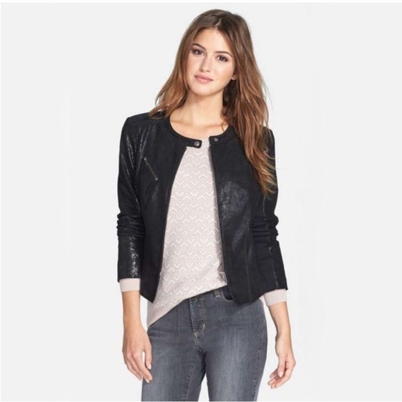 Halogen rocket chic shimmer finish leather suede jacket size XS - Picture 1 of 4
